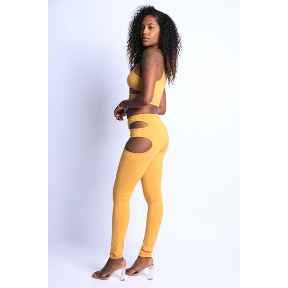 Women's Sexy Cut-Out Detailed Halter Crop Top & Matching Leggings Set Club Party - Picture 6 of 12